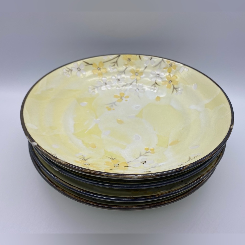 Ceramic Japanese Yellow White Cherry Blossom Soup Bowls 9in - Picture 1 of 9